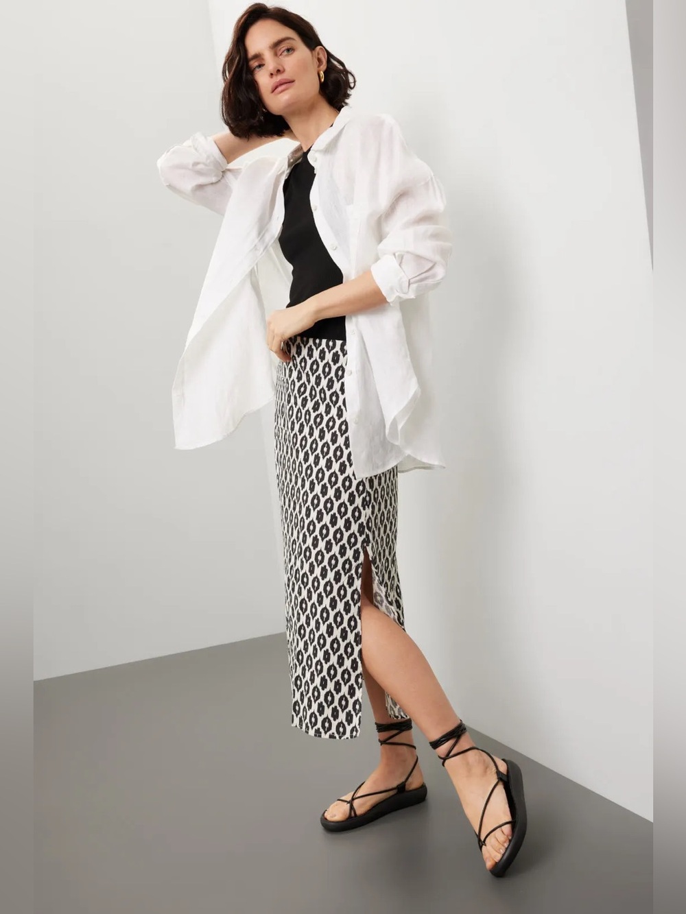 Marine Layer || Ryan Slip Midi Skirt Slits Black White 4
